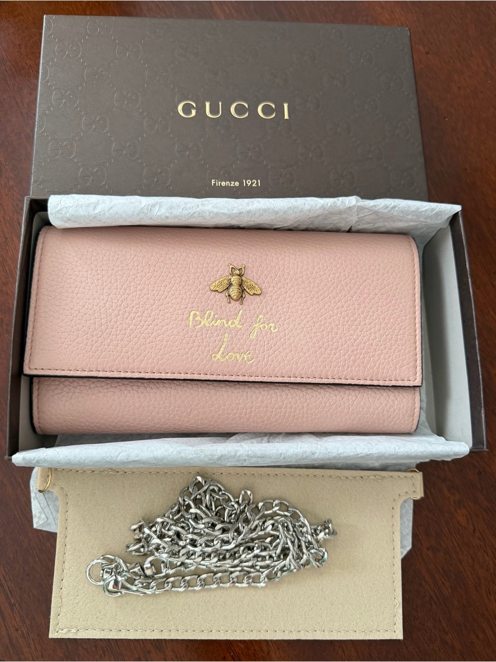 Gucci Animalier Continental Long Wallet Bee Blind For Love Pink